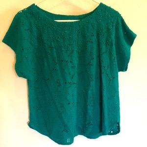 Maeve by Anthropologie beaded embroidered teal top.
